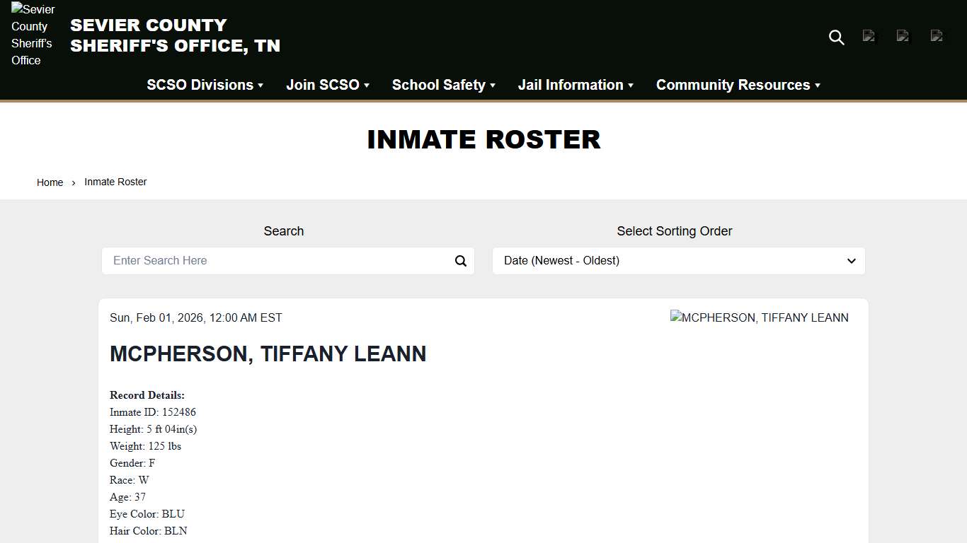 Inmate Roster Sevier County Sheriff’s Office